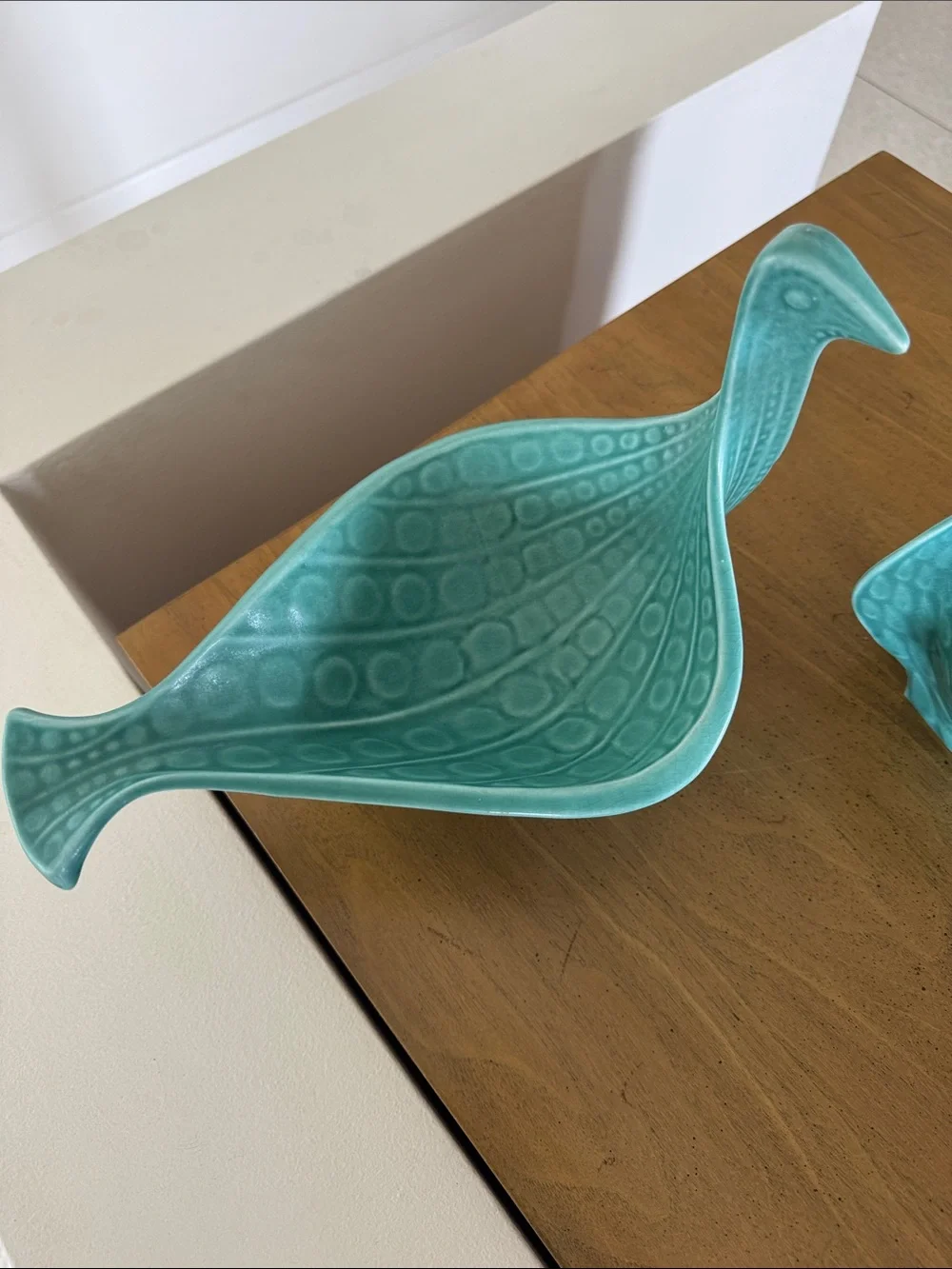 Jonathan Adler Ceramic Bird Dishes in Teal Green